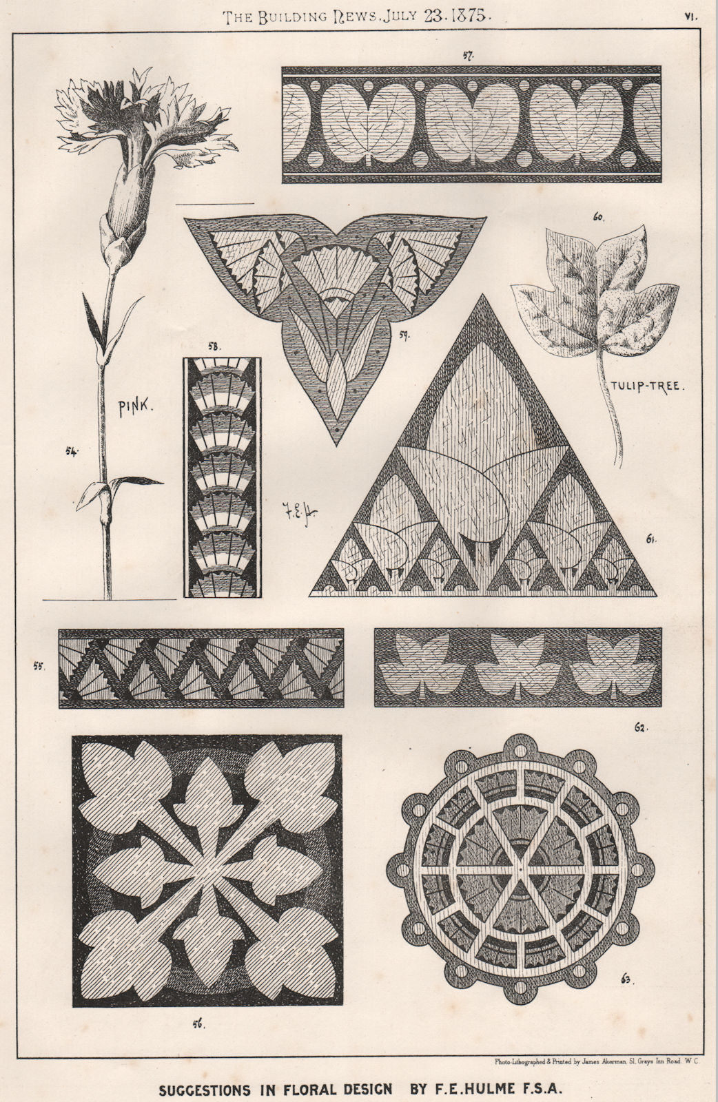 Suggestions in Floral; Design by F.E. Hulme F.S.A.. Decorative (5) 1875 print